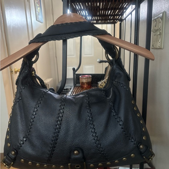 Isabella Fiore Black Hobo with Brass Accents - Picture 2 of 4